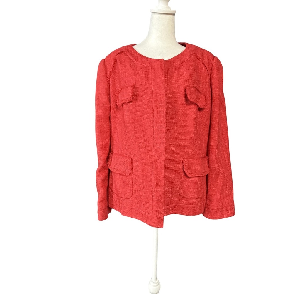 Couchel Blazer Womens 52 Red Cotton Blend Tweed Snap Front Pocket Jacket Lined